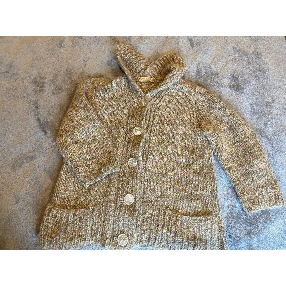 Knitting Needle Sweater Handmade Cable Pearl Buttons Chunky Preppy Comfy s12